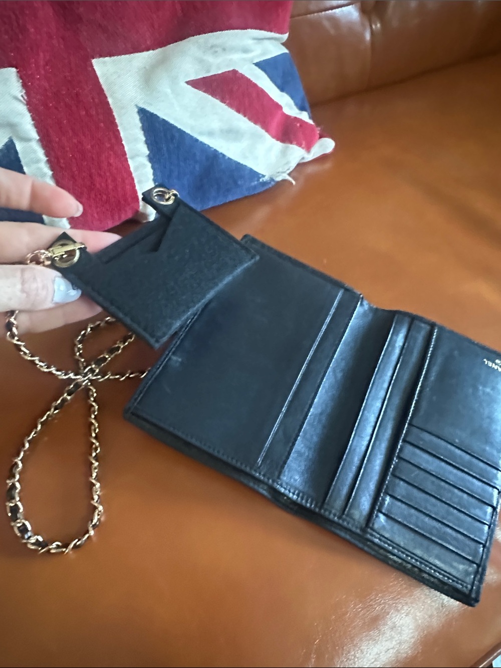 CHANEL Black Leather Chain Wallet with Gold-Tone Chain - Picture 2 of 5